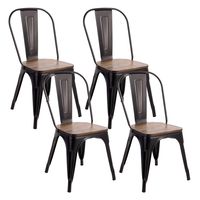 Pack 4 Silla Tolix Vintage Con Asiento De Madera Negro