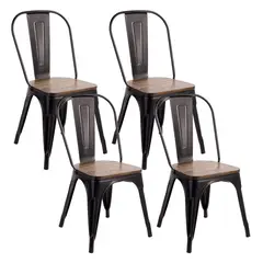 NOVAHUS - Pack 4 Silla Tolix Vintage Con Asiento De Madera Negro