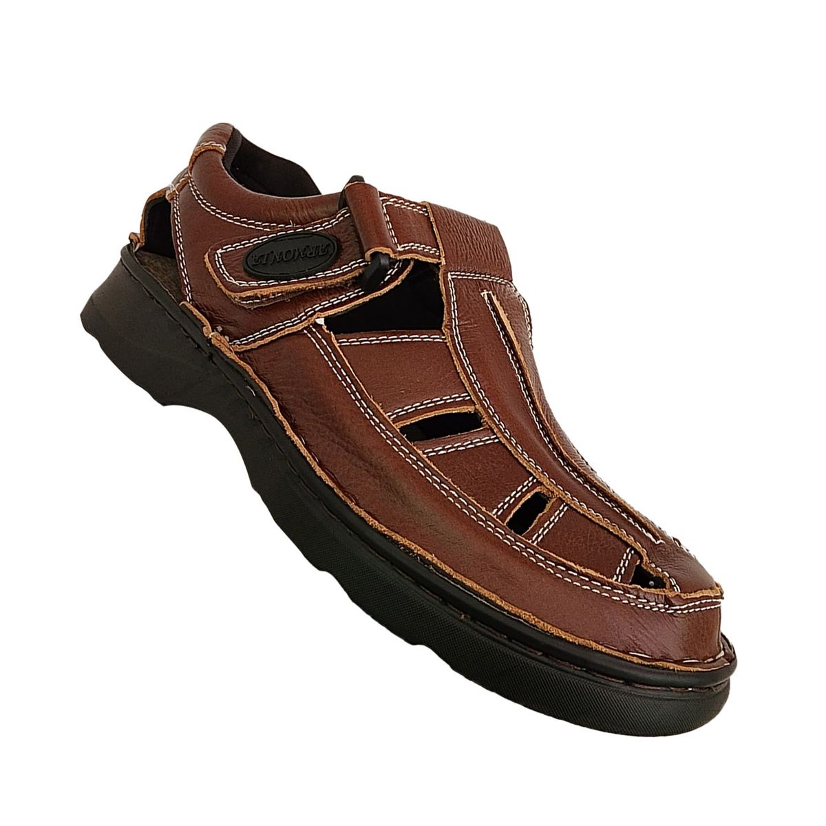 GENERICO - Sandalia De Cuero Hombre Con Velcro Primavera Verano Café 7012