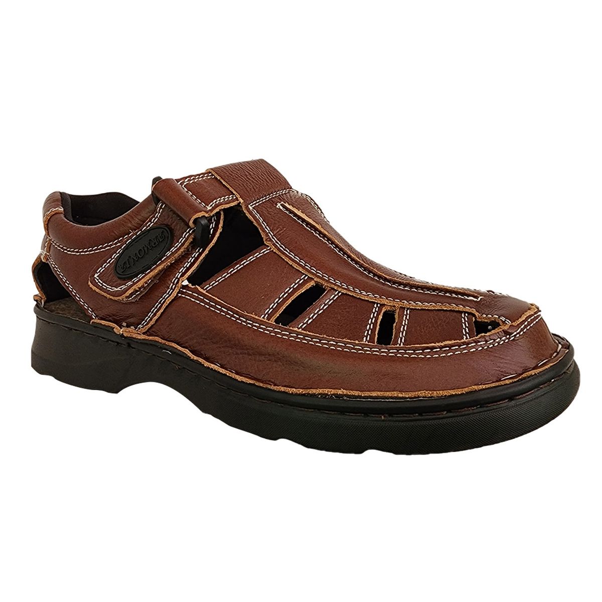 GENERICO - Sandalia De Cuero Hombre Con Velcro Primavera Verano Café 7012