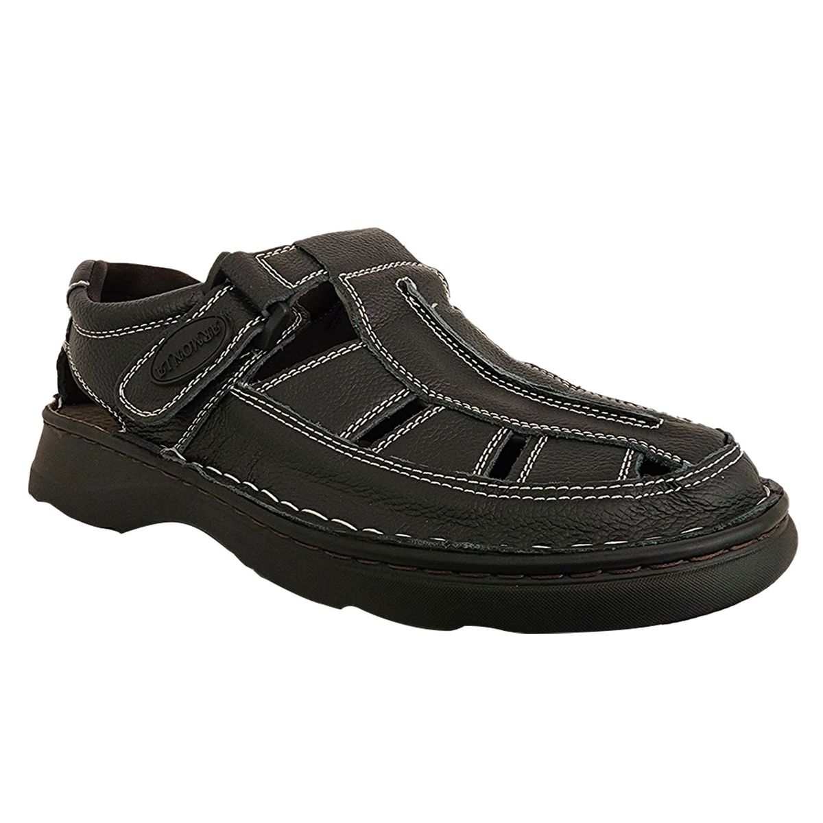 GENERICO - Sandalia De Cuero Hombre Con Velcro Primavera Verano Negro 7011