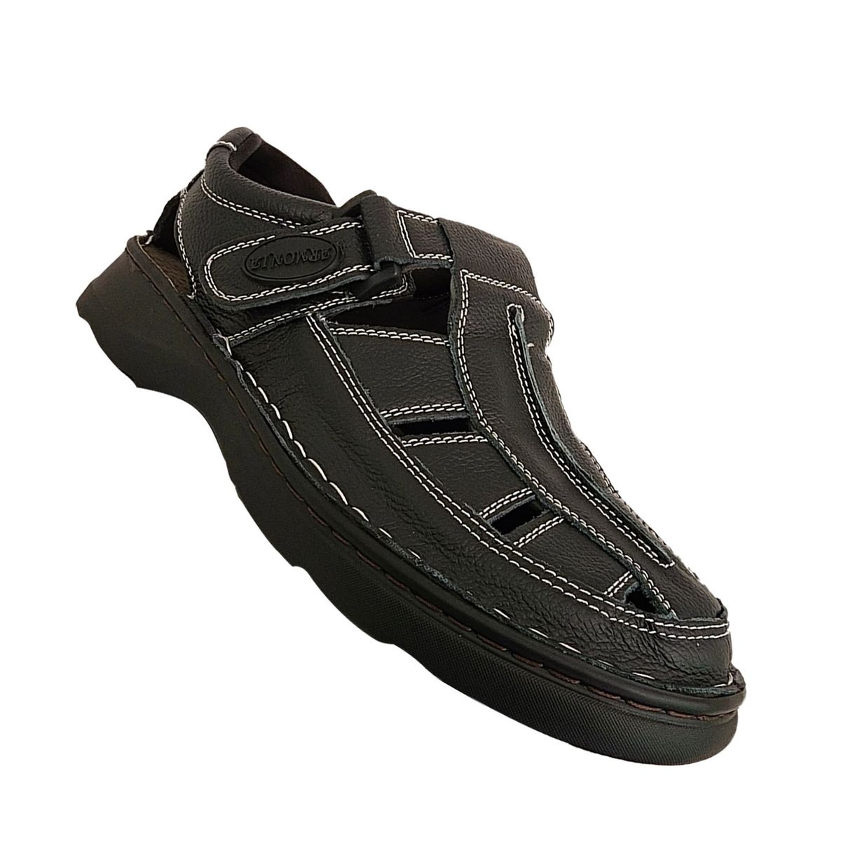 GENERICO - Sandalia De Cuero Hombre Con Velcro Primavera Verano Negro 7011