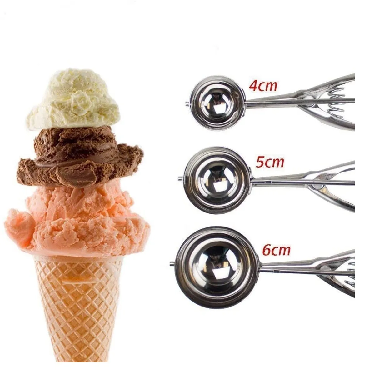 GENERICO - 3 Cucharas Para Helado Cuchara Helado Cuchara de helado 4CM 5CM Y 6cm