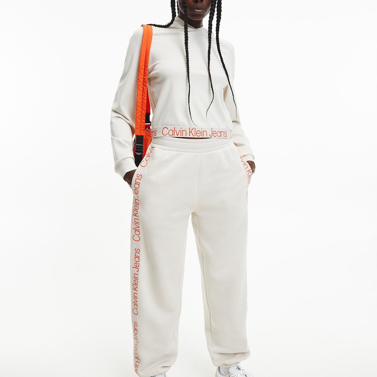 CALVIN KLEIN - Polera Hoodie Logo Tape Milano Blanco Calvin Klein