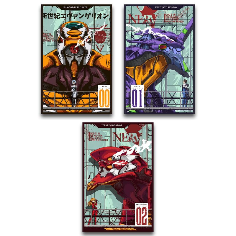 GENERICO - Cuadros 3 Un. Neon Genesis Evangelion 60x39 Cm - Nelestore.