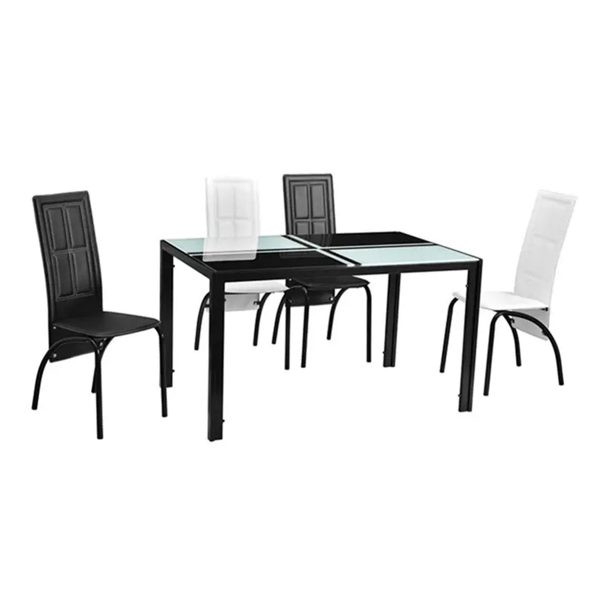 OEM - Juego Comedor Rectangular Vidrio Templado 4 Sillas Blanco con Negro