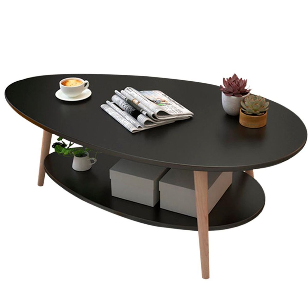 DETODOYMAS - Mesa de Centro Ovoide dos Niveles 90x50x42cm DETODOYMAS