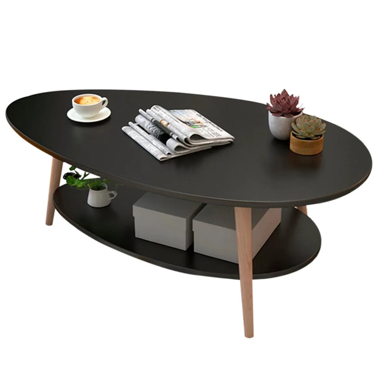 DETODOYMAS - Mesa de Centro Ovoide dos Niveles 90x50x42cm DETODOYMAS