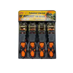 GENERICO - Juego 4 Eslinga Cinta Amarre Con Ratchet 1.5 Pulgadas 25mm