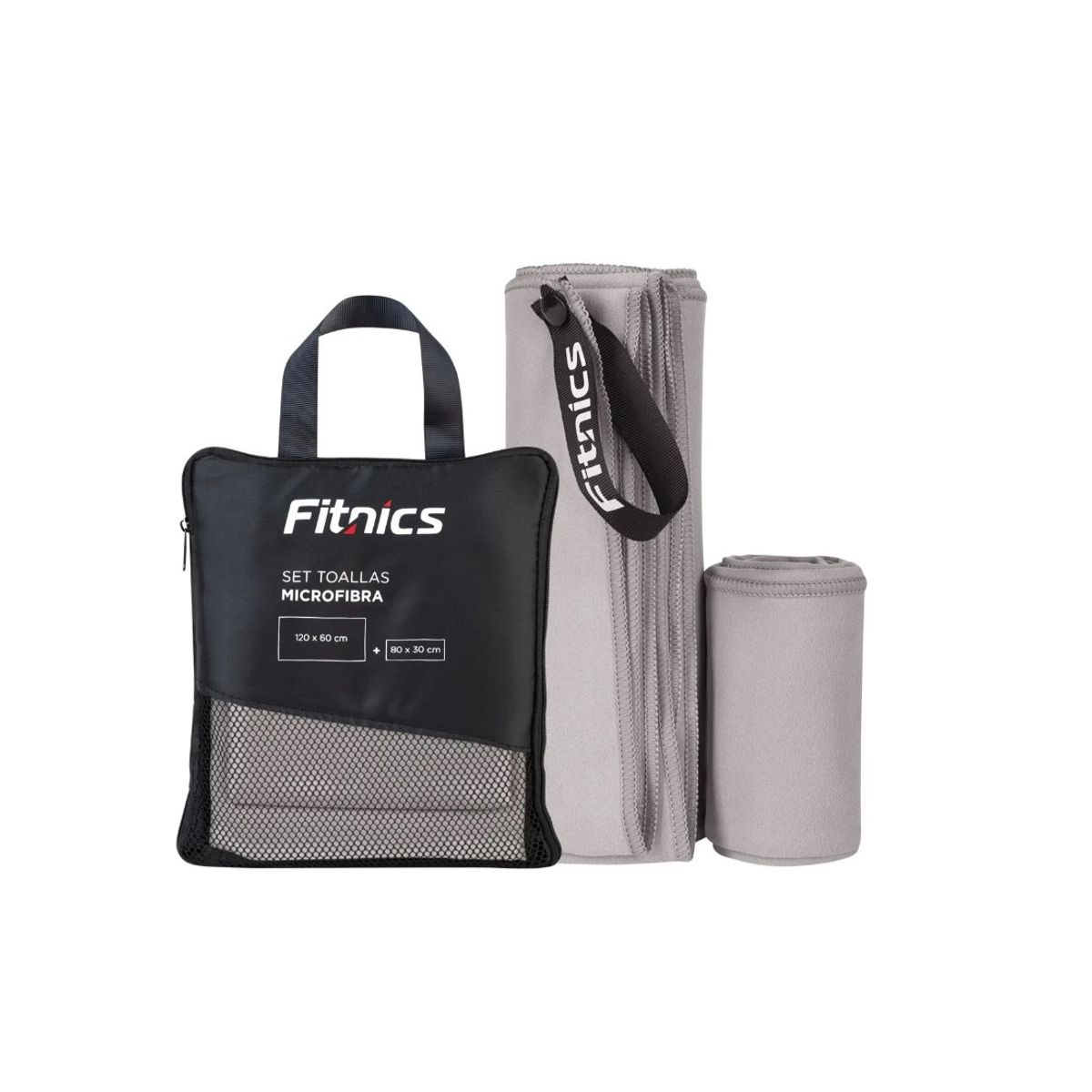 GENERICO - Toalla De Microfibra Set X2 Fitnics 120x60  80x30  Estuche GRIS