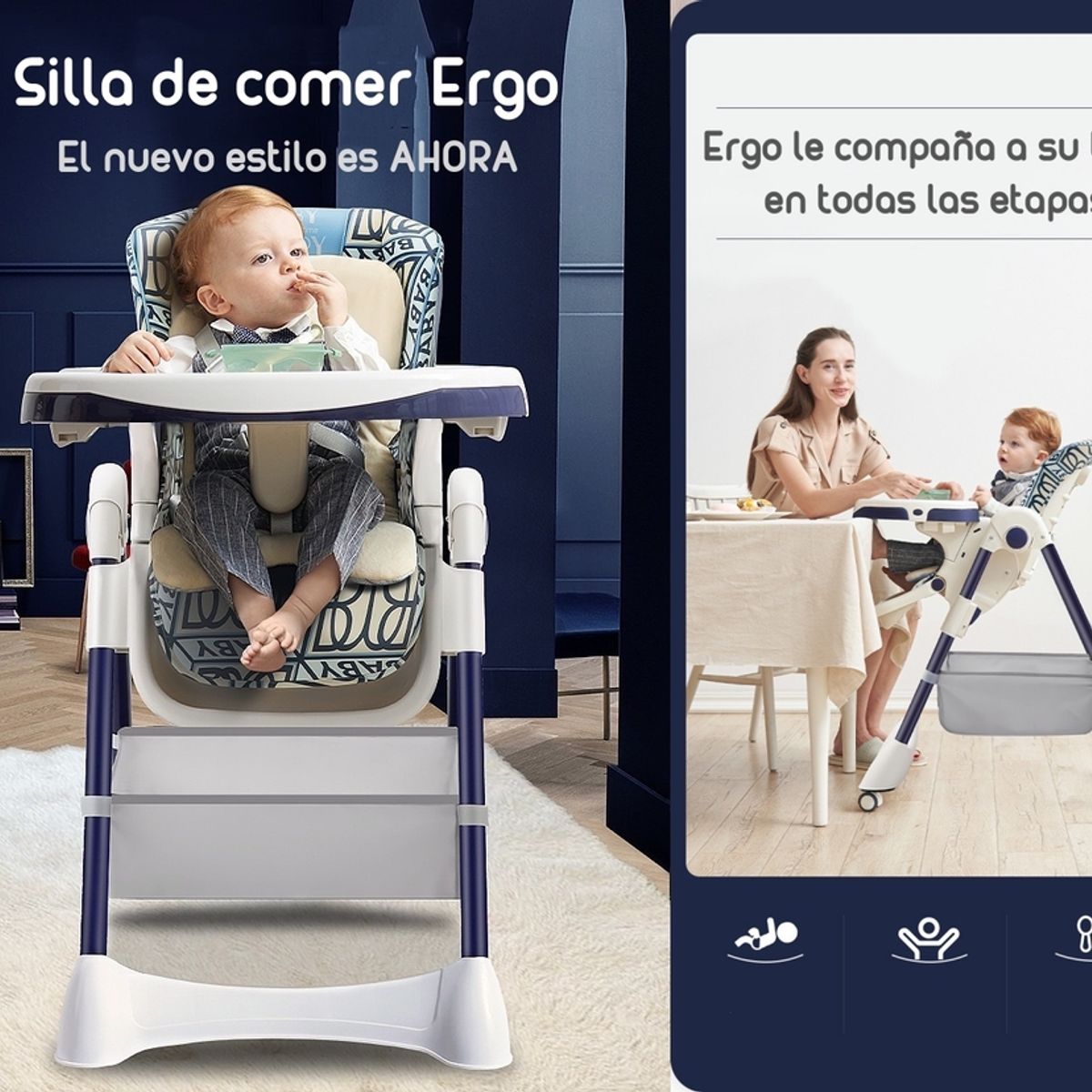 LUBABYCAS - Silla De Comer Multiposiciones Con Ruedas Rosada LuBabycas