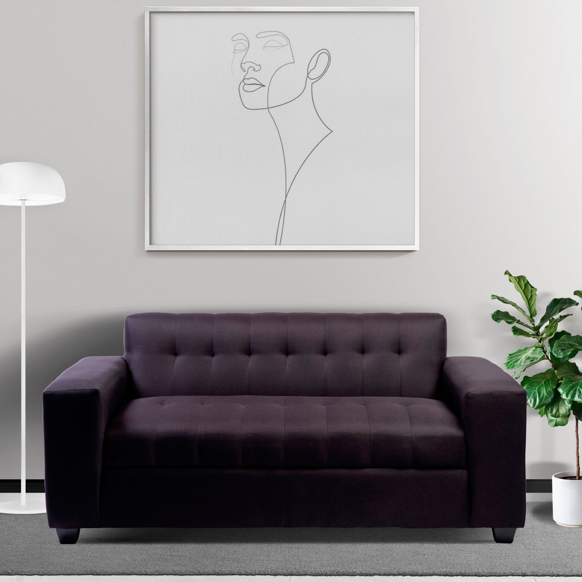 MUEBLES NEW - SOFA DOS CUERPOS NEGRO LINO.