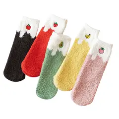 EVERSO - Pack 12 Pares Calcetines Toalla Polar Para Mujer Invierno Frutitas_.