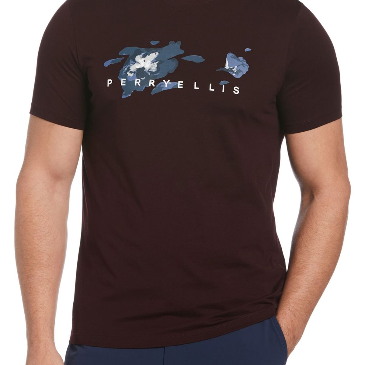 PERRY ELLIS - Polera Casual Estampada  Burdeo