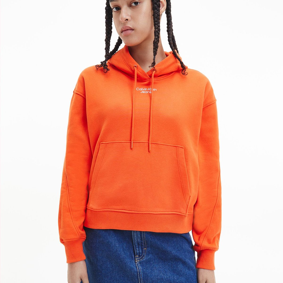 CALVIN KLEIN - Polerón Hoodie Stacked Logo Naranja Calvin Klein