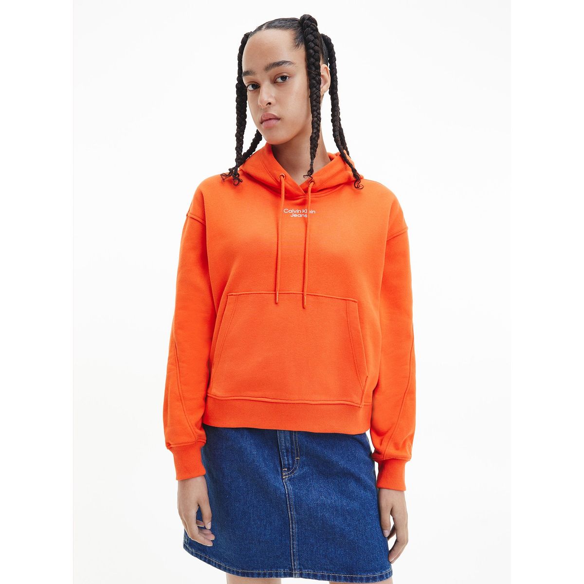 CALVIN KLEIN - Polerón Hoodie Stacked Logo Naranja Calvin Klein