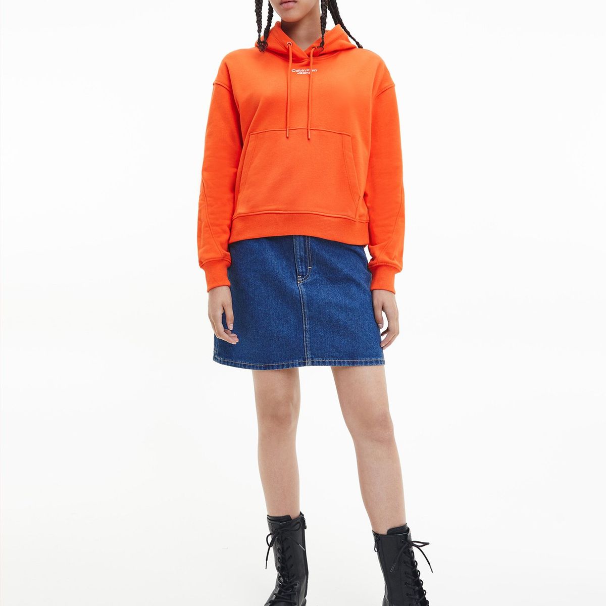 CALVIN KLEIN - Polerón Hoodie Stacked Logo Naranja Calvin Klein