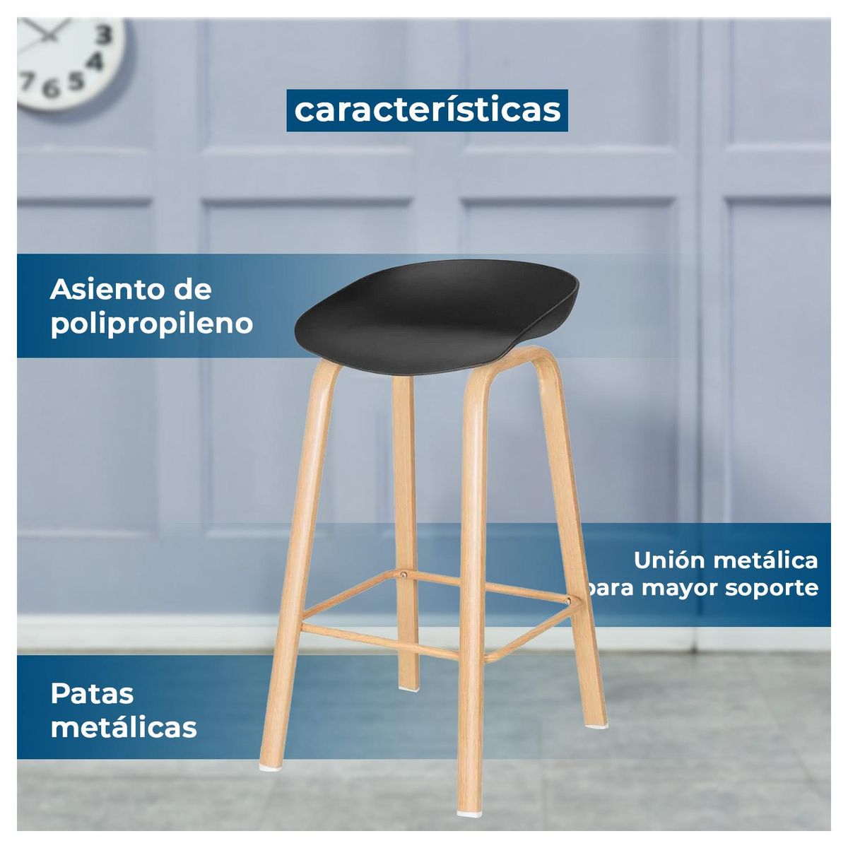 GLOBAL LATIN GROUP - Pack 2 Silla Taburete Altas De Bar - Negro