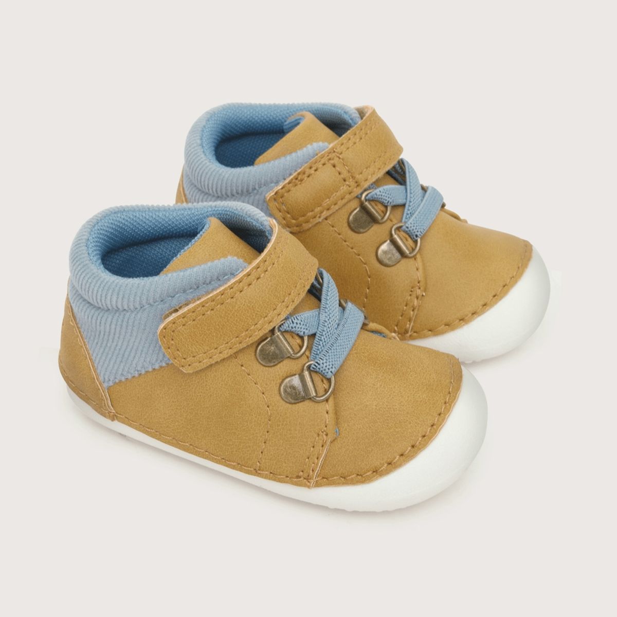 OPALINE - Botin de niño gateador velcro elastico café (17 a 19)