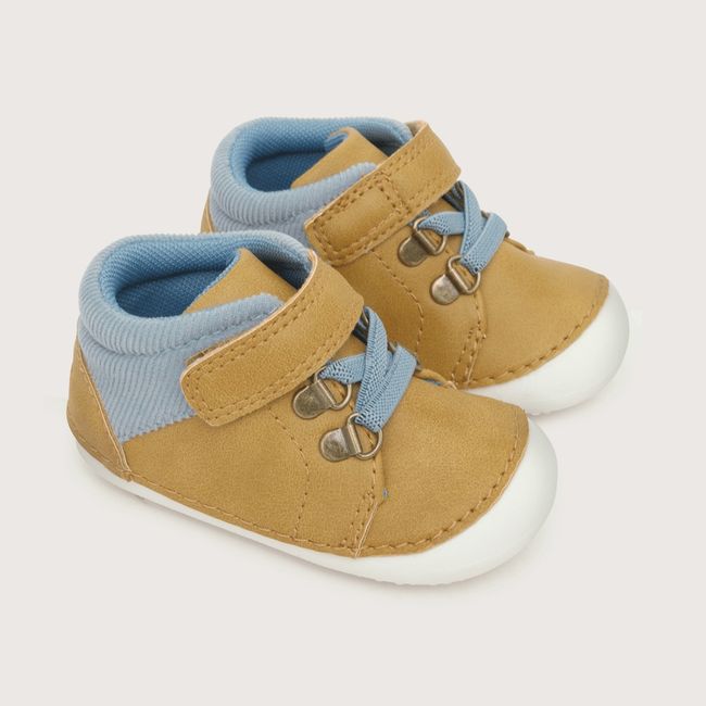 OPALINE - Botin de niño gateador velcro elastico café (17 a 19)