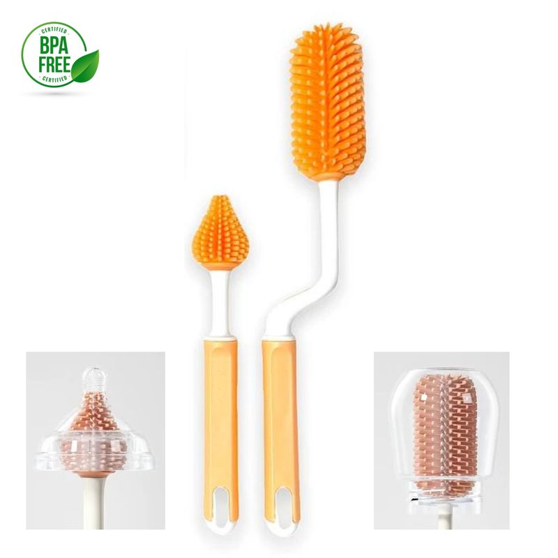 GENERICO - cepillo escobilla limpia mamadera - silicona - naranja