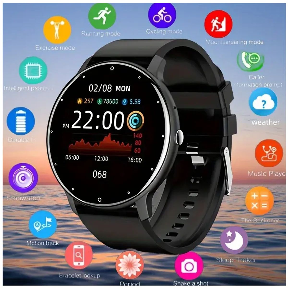 STARTECHOFFICE - Reloj Inteligente Smartwatch Wearables ZL02 correa Silicona Negro Notificaciones IOS Android