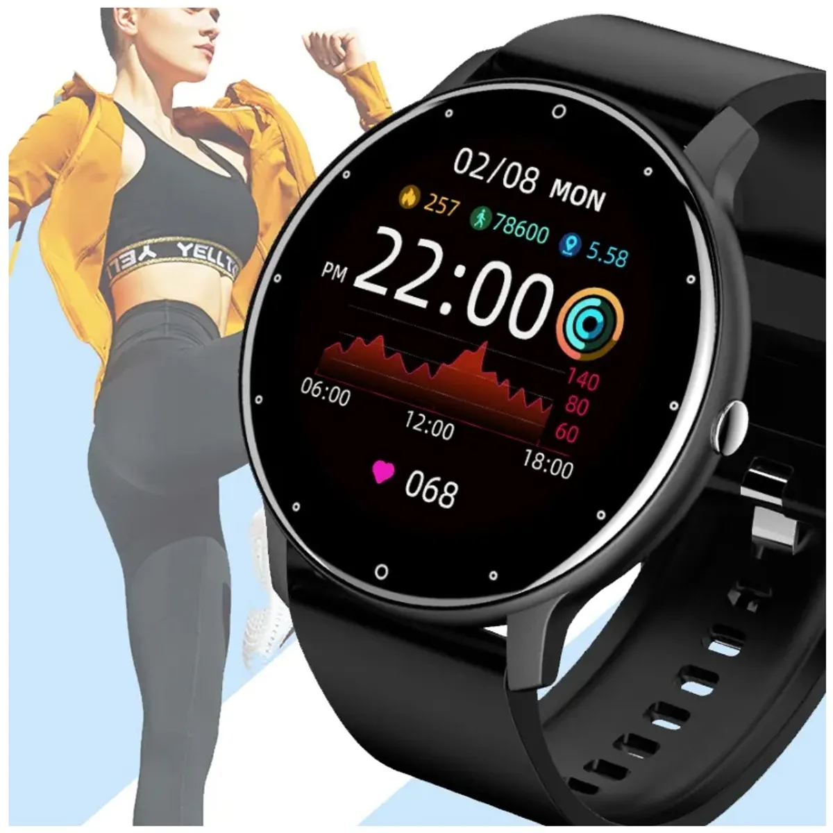 STARTECHOFFICE - Reloj Inteligente Smartwatch Wearables ZL02 correa Silicona Negro Notificaciones IOS Android