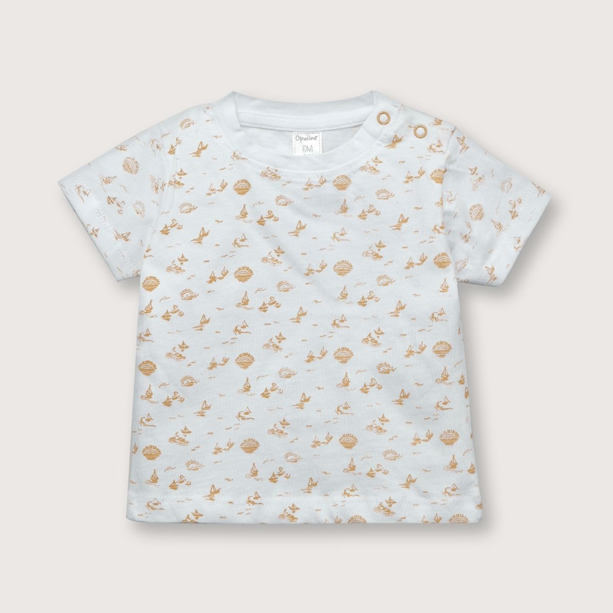 OPALINE - Polera de niño manga corta mar beige (recién nacido a 9 meses)