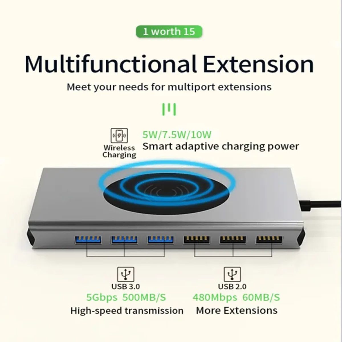 GENERICO - Hub Adaptador Usb TipoC 15 en 1 para MacBook y Windows Cargador