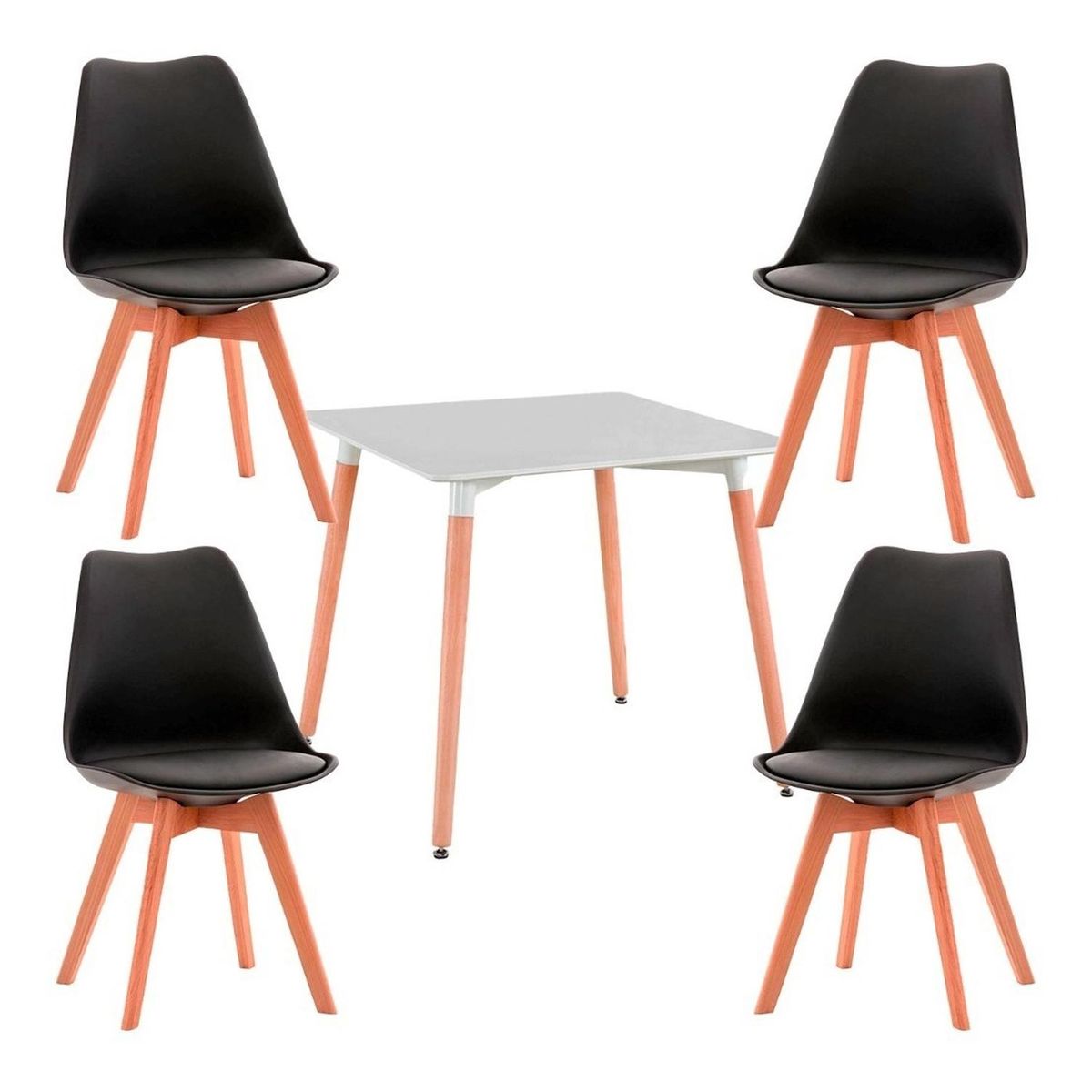 GLOBAL LATIN GROUP - Juego De Comedor Cuadrado Con 4 Sillas Eames - Negro