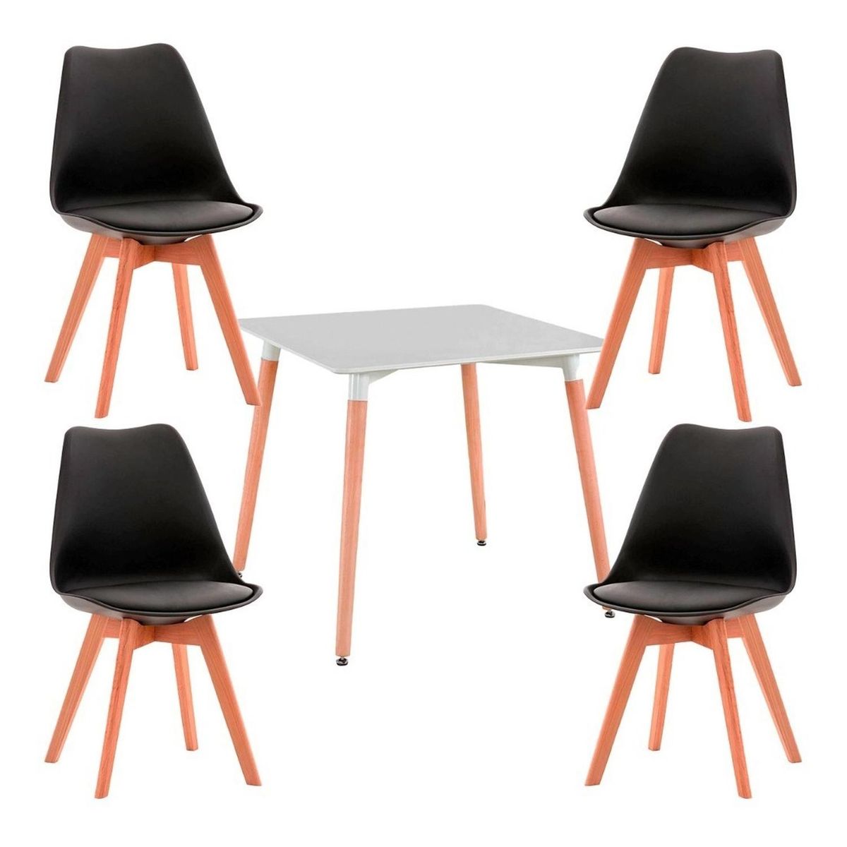 GLOBAL LATIN GROUP - Juego De Comedor Cuadrado Con 4 Sillas Eames - Negro