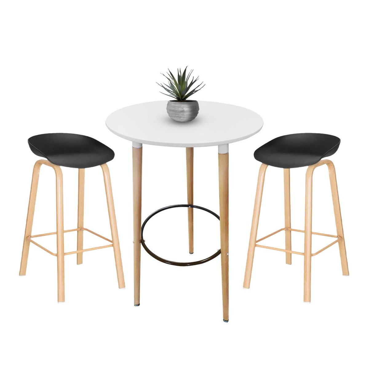 GLOBAL LATIN GROUP - Mesa Alta 60x105 + 2 Sillas Piso Bar Alto Blanco - Negro