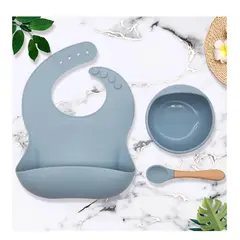 GENERICO - Set alimentación para bebé de silicona 3 piezas - Gris