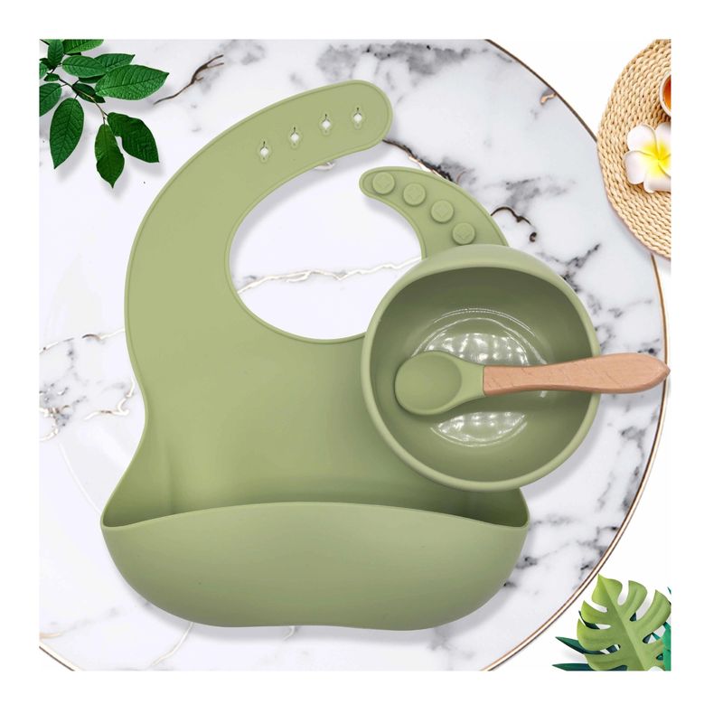 GENERICO - Set alimentación para bebé de silicona 3 piezas - Verde