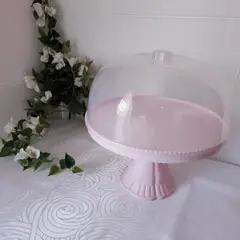 GENERICO - Porta Torta tipo Alzador Redondo Con Tapa 32cm - Rosado