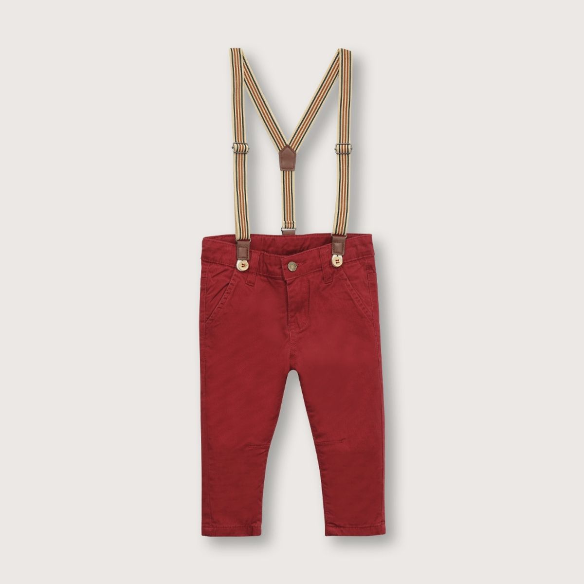 OPALINE - Pantalón de niño con suspensores terracota (6 meses a 4 años)