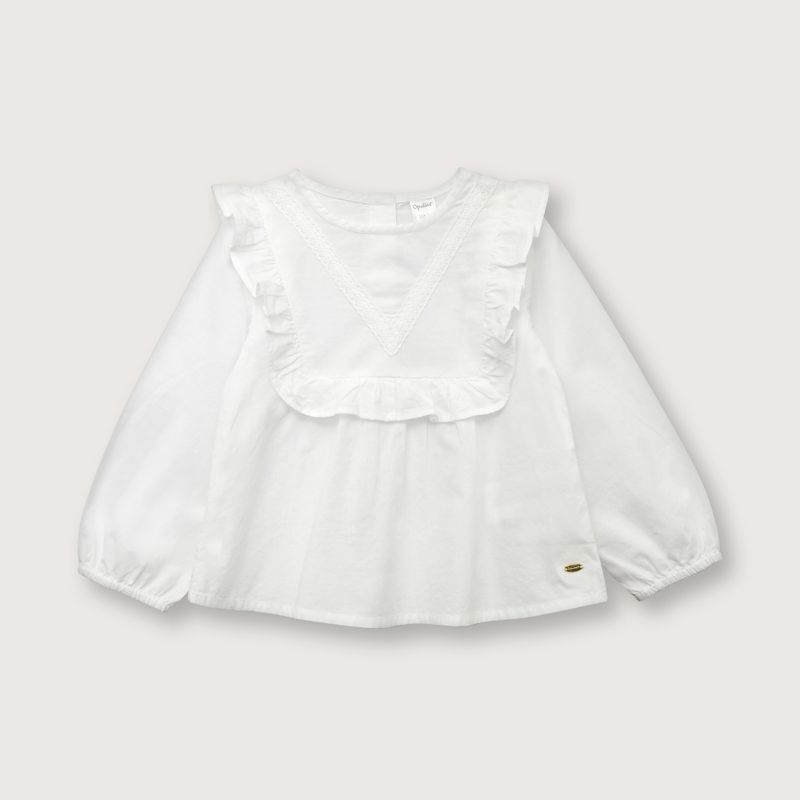 OPALINE - Blusa de niña con cuello cuadrado de vuelos blanco (06M a 4A)