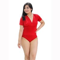 Body faja con cuello V manga corta rojo