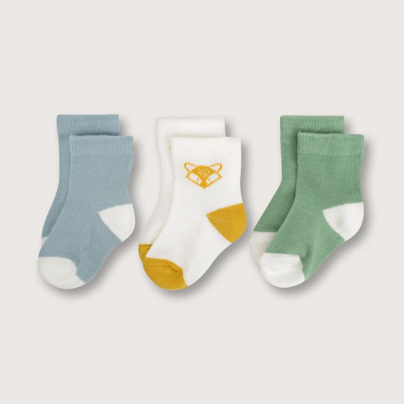 OPALINE - Calcetines de bebé niño zorro pack de 3 azul (recién nacido a 9 meses)