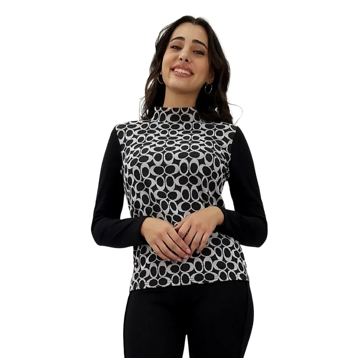 TENTATION - Polera Bicolor Estampada