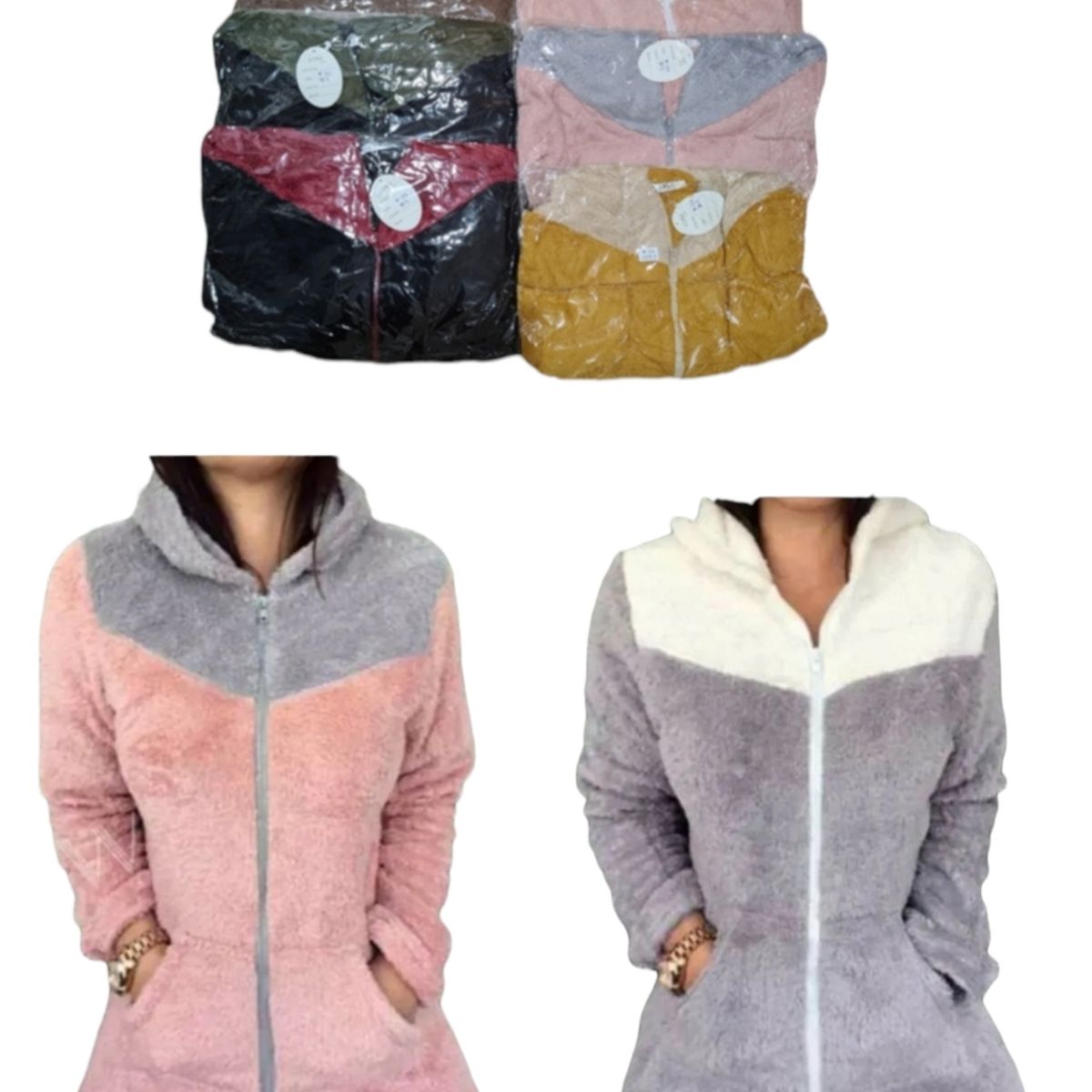 AGW - Pack 3 Polerones Mujer Capucha Peludos Bicolor