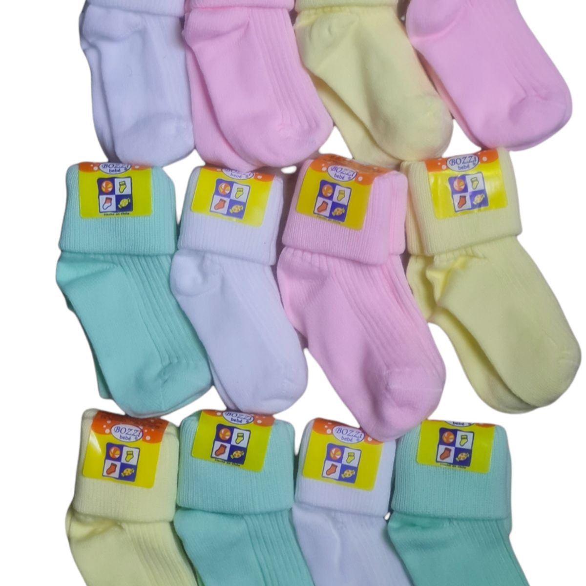 AGW - Pack 12 Pares Calcetín Bebe, 100% Algodón, Colores Niña