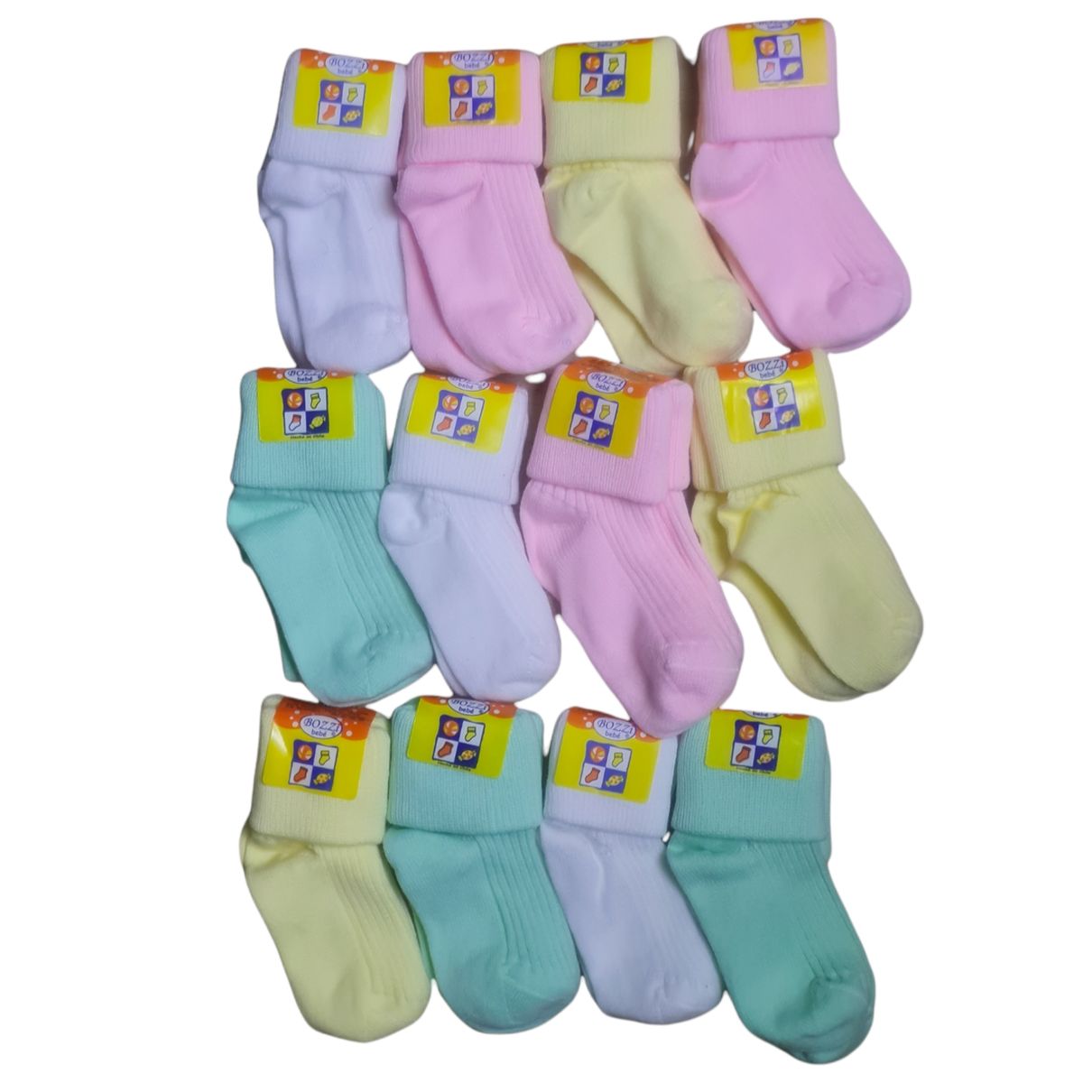 AGW - Pack 12 Pares Calcetín Bebe, 100% Algodón, Colores Niña