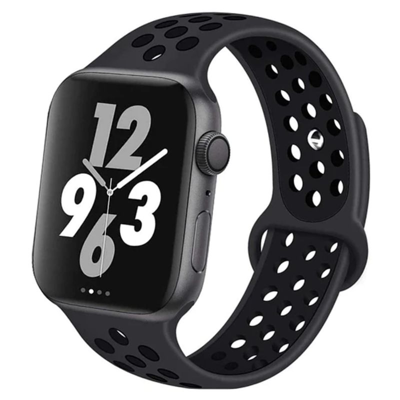 GENERICO - Correa Deportiva Silicona Negro para Apple Watch 42 44 45 mm