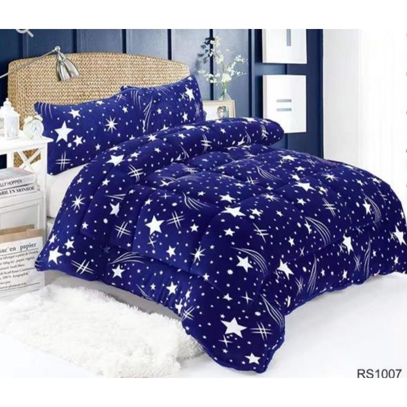 GENERICO - Cubrecama de Invierno Plush con Chiporro 2 Plaza Azul con Estrellas