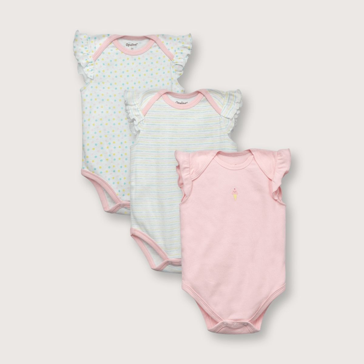 OPALINE - Pack bodies de niña x3 manga alita rosado (recién nacido a 18 meses)
