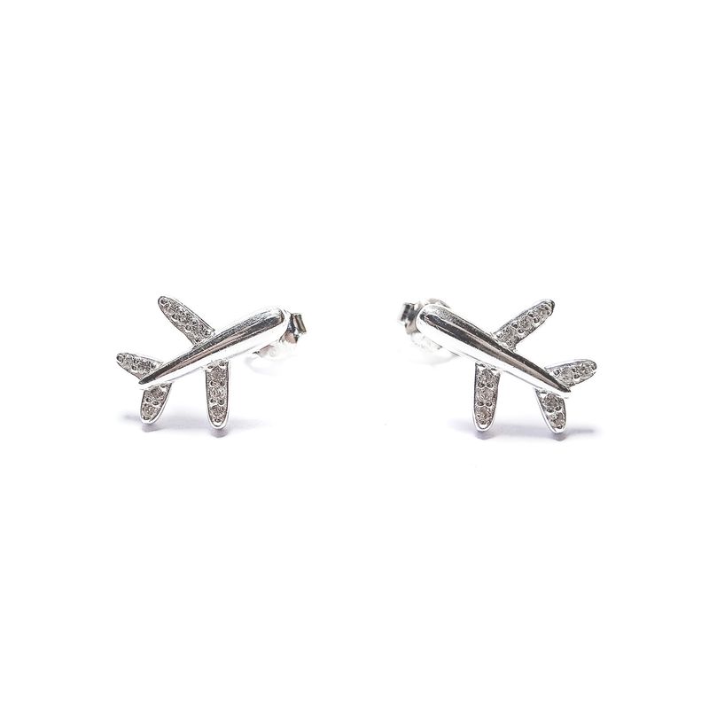 ANDREA COGGIOLA JOYAS - Aros Avión Circón Blanco Plata Fina 925