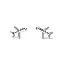 ANDREA COGGIOLA JOYAS - Aros Avión Circón Blanco Plata Fina 925