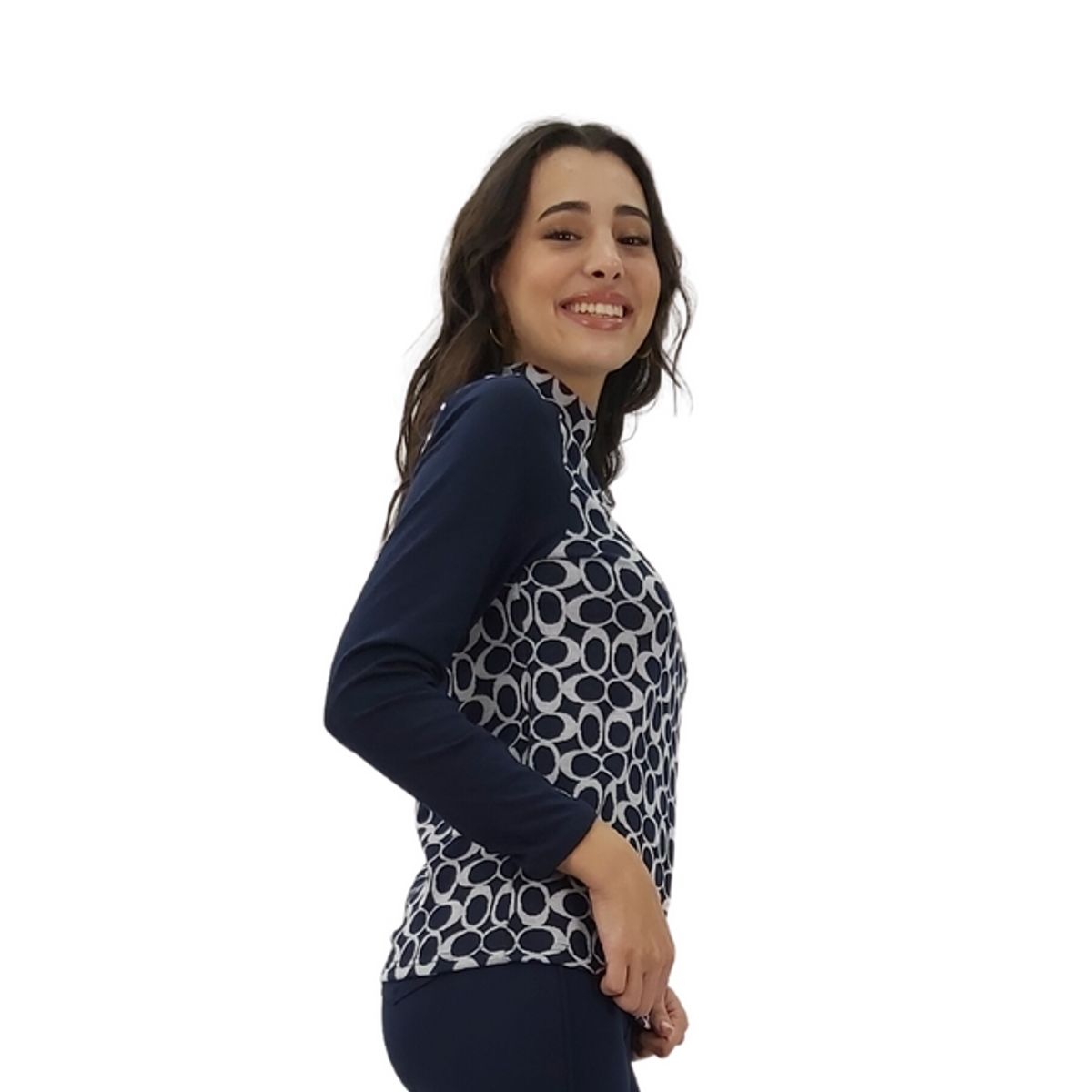 TENTATION - Polera Bicolor Estampada Azul