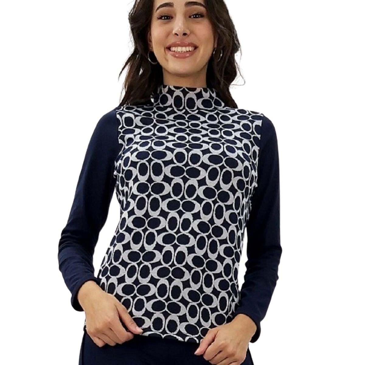 TENTATION - Polera Bicolor Estampada Azul